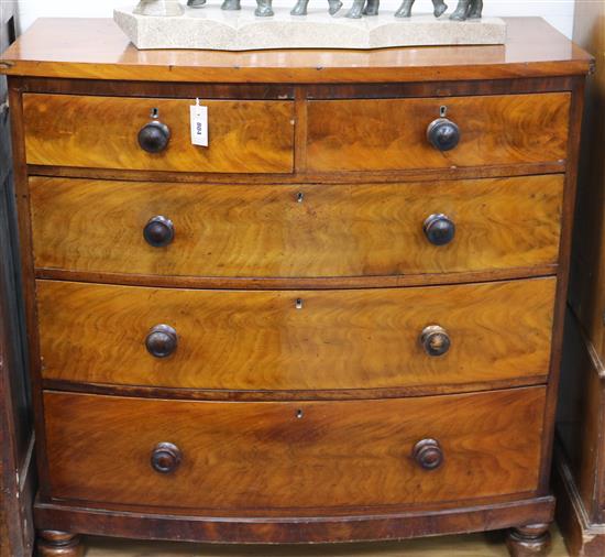 A Victorian mahogany bowfront chest of five drawers W.108cm